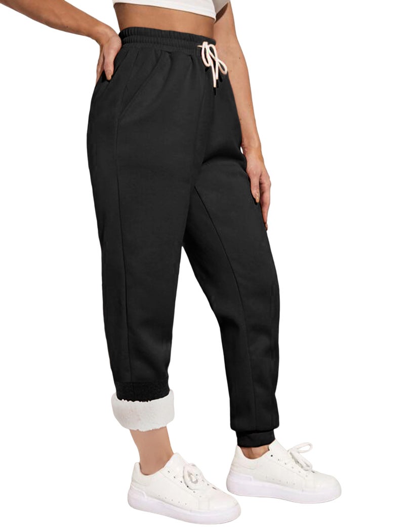 Yeokou Womens Sherpa Lined Sweatpants Winter Warm Fleece Joggers Casual Lounge Pants (Black-XS) - Image 2